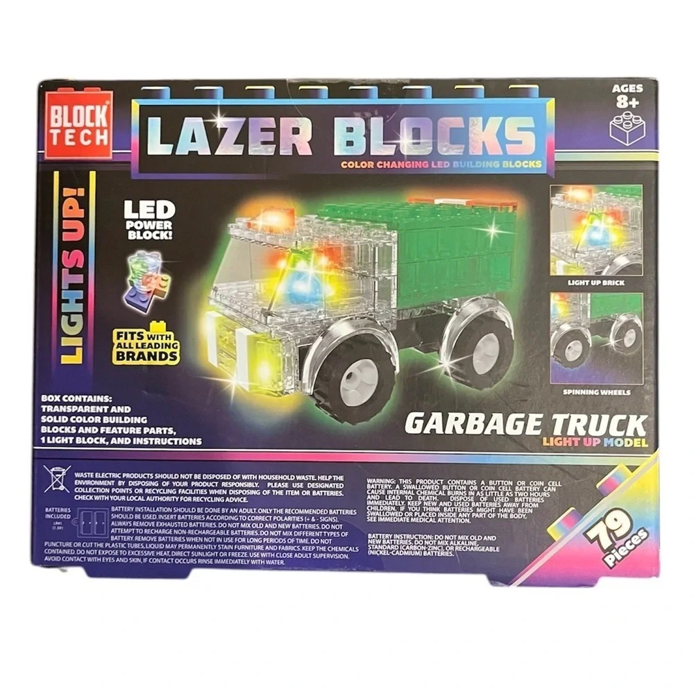 NEW! LASER BLOCKS LED Power Building Blocks GARBAGE TRUCK LIGHTS UP